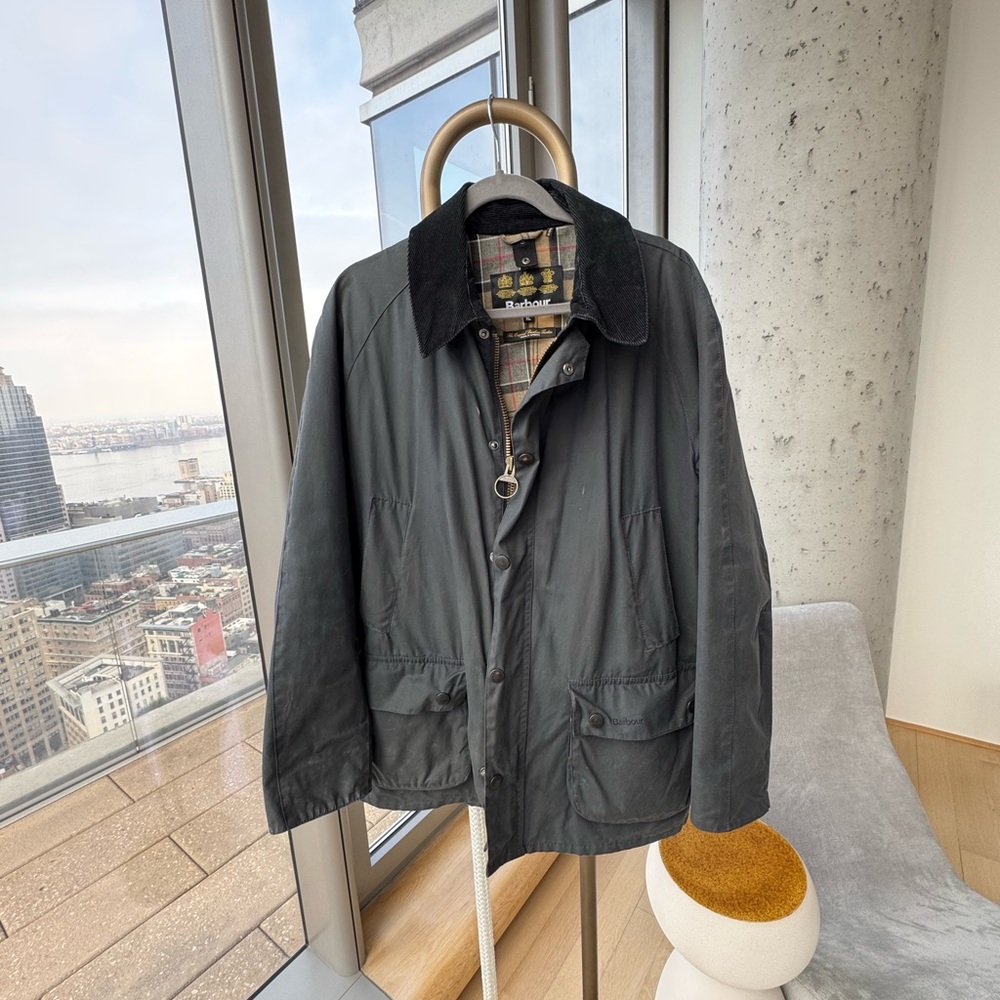 Vintage Barbour Black Waxed Field Jacket with Corduroy Collar